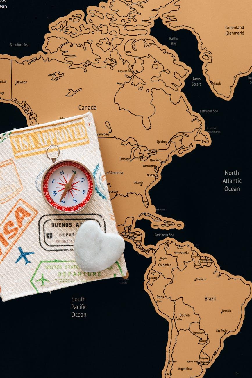 a passport and a compass