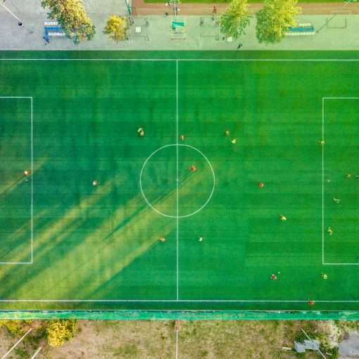 aerial view of soccer field